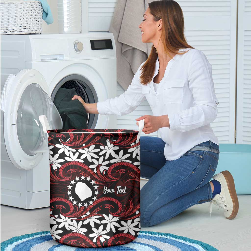 Personalised Cook Islands Atiu Enuamanu Laundry Basket Tiare Maori Polynesian Waves Tattoo