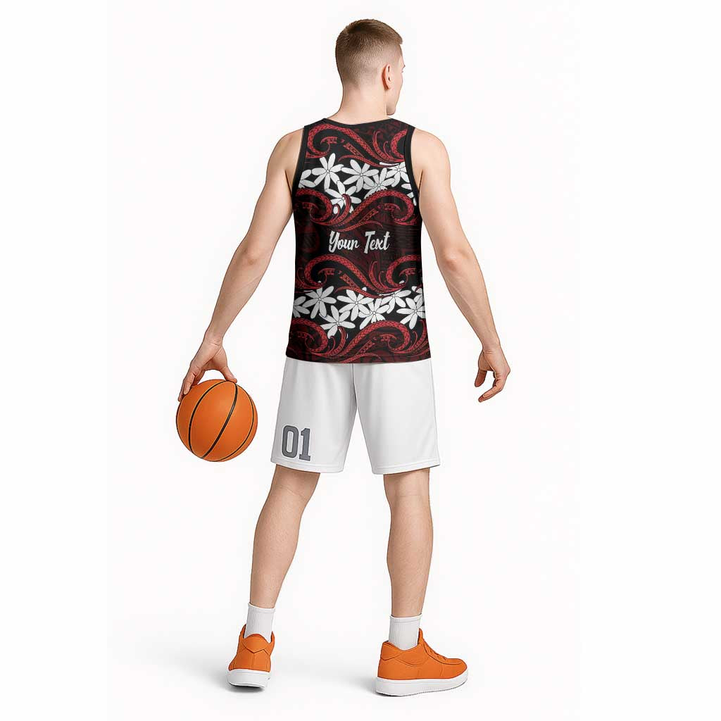 Personalised Cook Islands Atiu Enuamanu Basketball Jersey Tiare Maori Polynesian Waves Tattoo