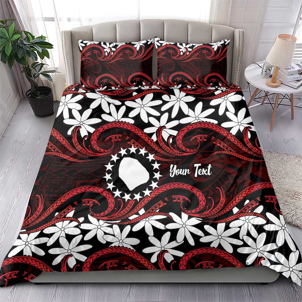Personalised Cook Islands Atiu Enuamanu Bedding Set Tiare Maori Polynesian Waves Tattoo