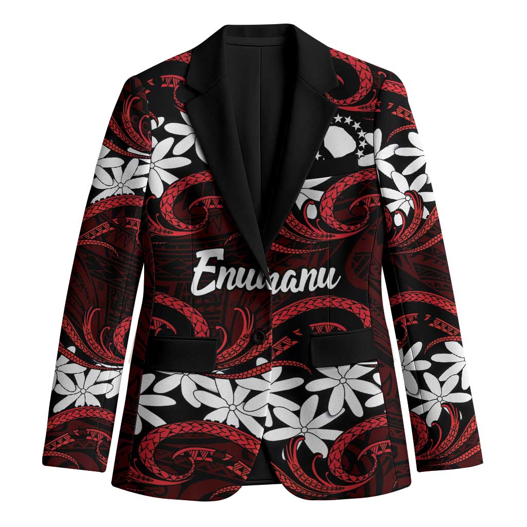 Personalised Cook Islands Atiu Enuamanu Blazer Tiare Maori Polynesian Waves Tattoo
