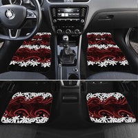 Personalised Cook Islands Atiu Enuamanu Car Mats Tiare Maori Polynesian Waves Tattoo LT14 Set 4pcs Red - Polynesian Pride