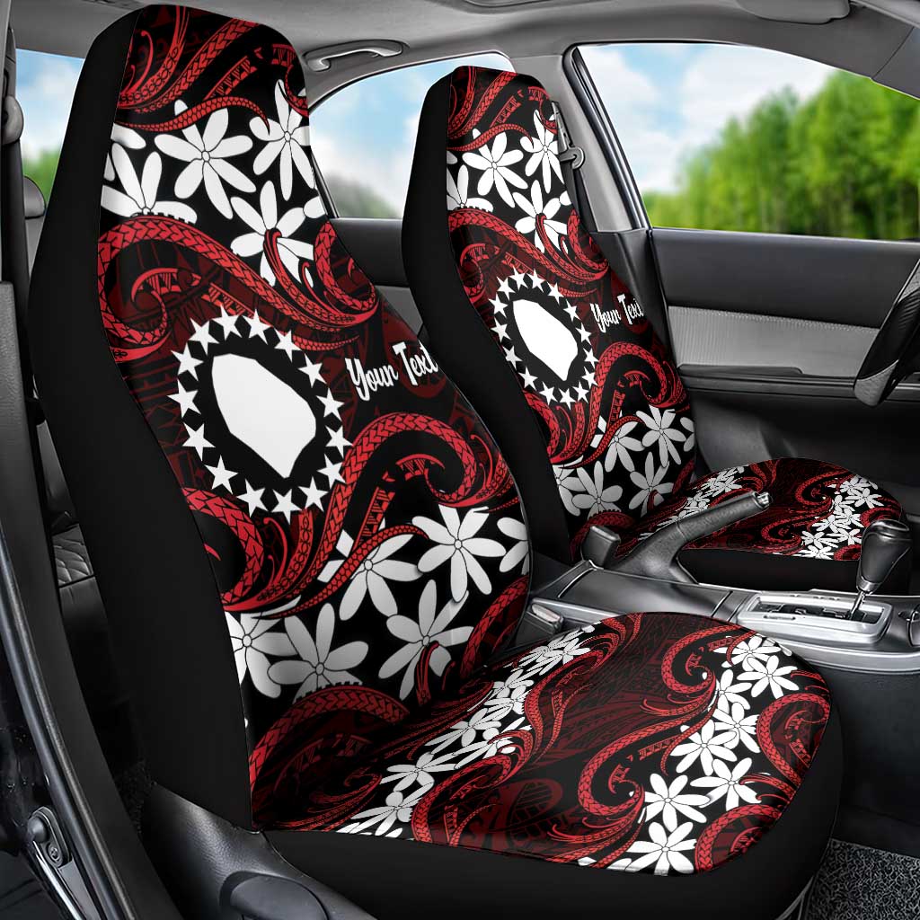 Personalised Cook Islands Atiu Enuamanu Car Seat Cover Tiare Maori Polynesian Waves Tattoo