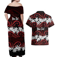 Personalised Cook Islands Atiu Enuamanu Couples Matching Off Shoulder Maxi Dress and Hawaiian Shirt Tiare Maori Polynesian Waves Tattoo LT14 - Polynesian Pride