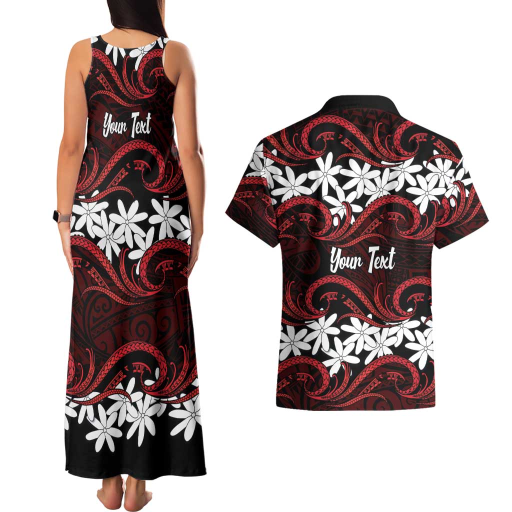 Personalised Cook Islands Atiu Enuamanu Couples Matching Tank Maxi Dress and Hawaiian Shirt Tiare Maori Polynesian Waves Tattoo LT14 - Polynesian Pride