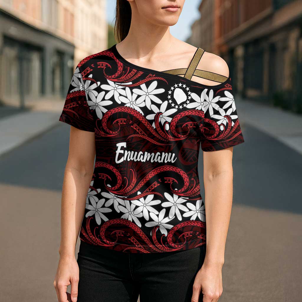 Personalised Cook Islands Atiu Enuamanu Cross Shoulder Shirt Tiare Maori Polynesian Waves Tattoo