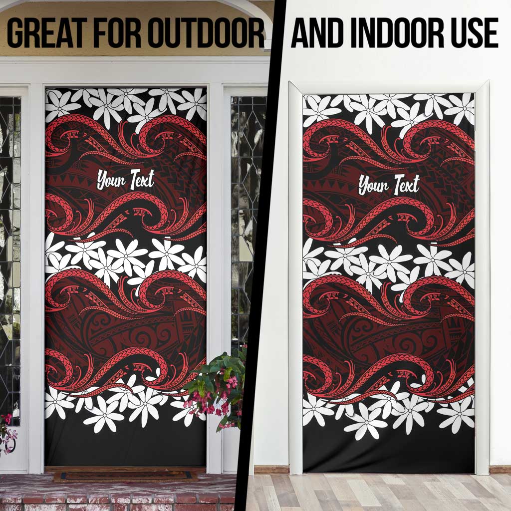 Personalised Cook Islands Atiu Enuamanu Door Cover Tiare Maori Polynesian Waves Tattoo