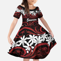 Personalised Cook Islands Atiu Enuamanu Family Matching Puletasi and Hawaiian Shirt Tiare Maori Polynesian Waves Tattoo LT14 Daughter's Dress Red - Polynesian Pride