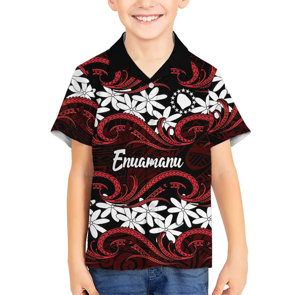 Personalised Cook Islands Atiu Enuamanu Family Matching Puletasi and Hawaiian Shirt Tiare Maori Polynesian Waves Tattoo LT14 Son's Shirt Red - Polynesian Pride