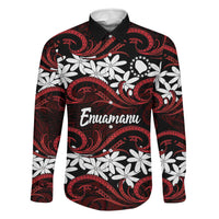 Personalised Cook Islands Atiu Enuamanu Family Matching Tank Maxi Dress and Hawaiian Shirt Tiare Maori Polynesian Waves Tattoo LT14 Dad's Shirt - Long Sleeve Red - Polynesian Pride