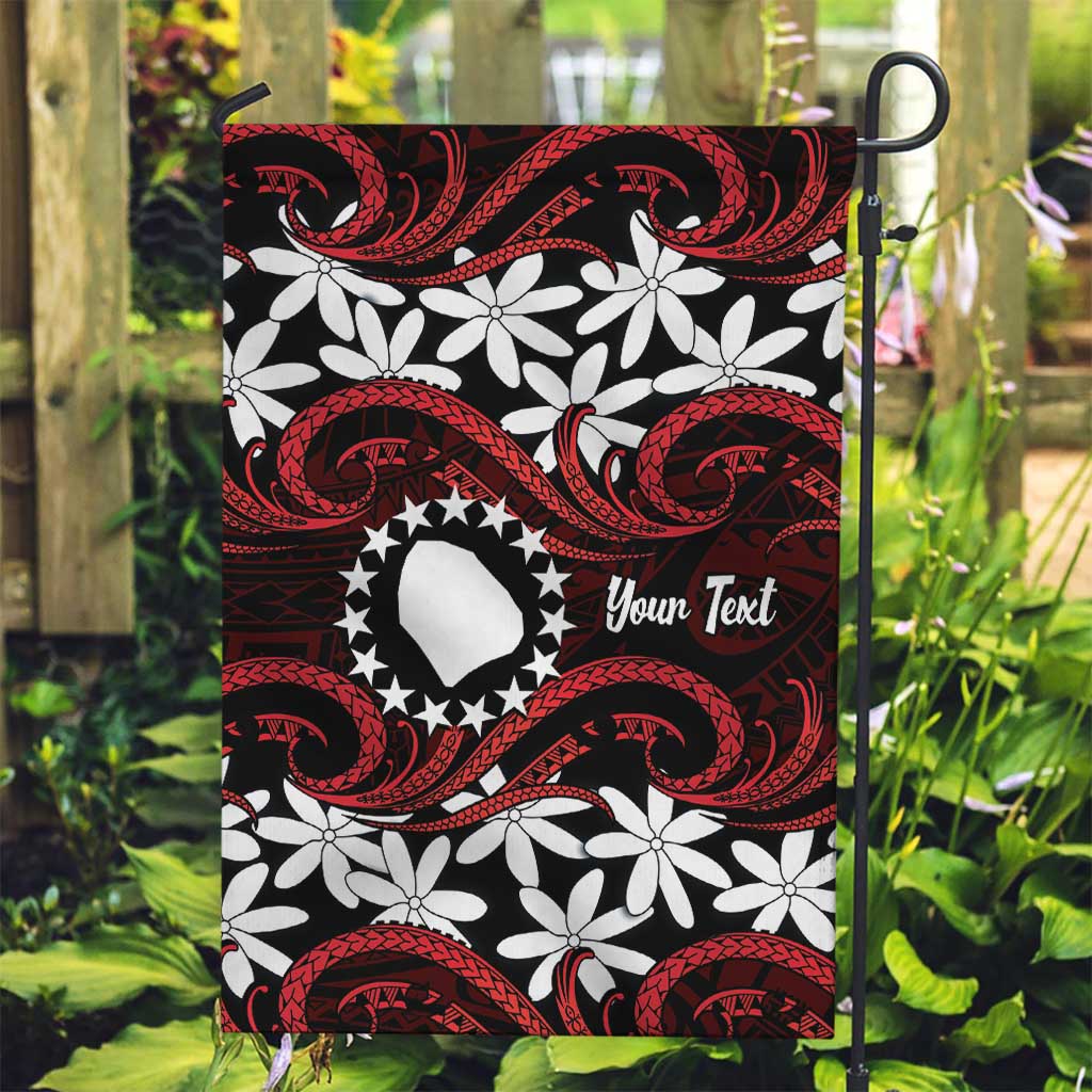 Personalised Cook Islands Atiu Enuamanu Garden Flag Tiare Maori Polynesian Waves Tattoo