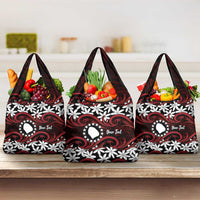 Personalised Cook Islands Atiu Enuamanu Grocery Bag Tiare Maori Polynesian Waves Tattoo