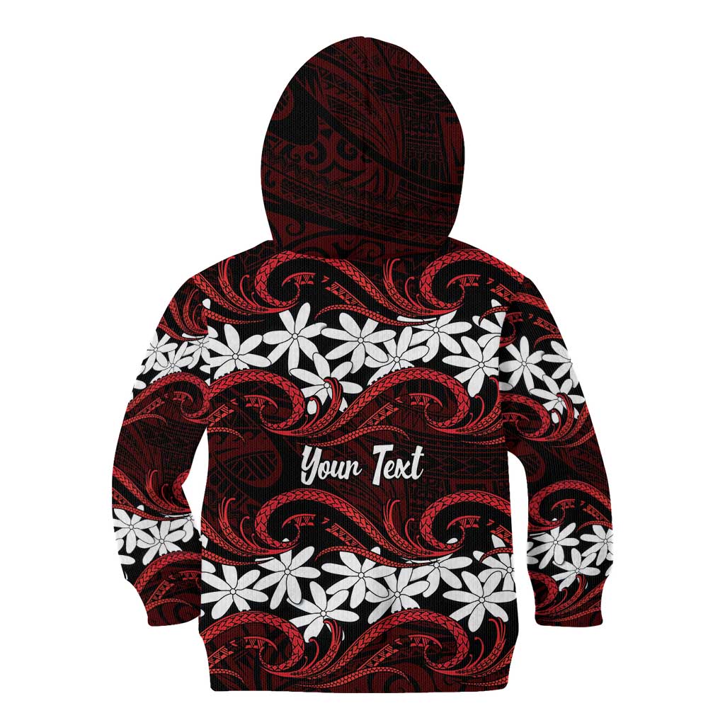 Personalised Cook Islands Atiu Enuamanu Kid Hoodie Tiare Maori Polynesian Waves Tattoo