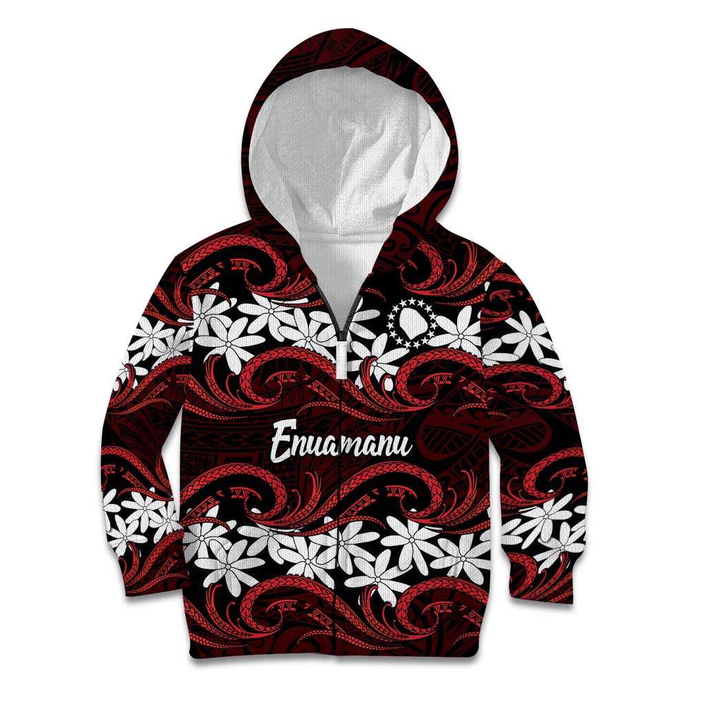 Personalised Cook Islands Atiu Enuamanu Kid Hoodie Tiare Maori Polynesian Waves Tattoo