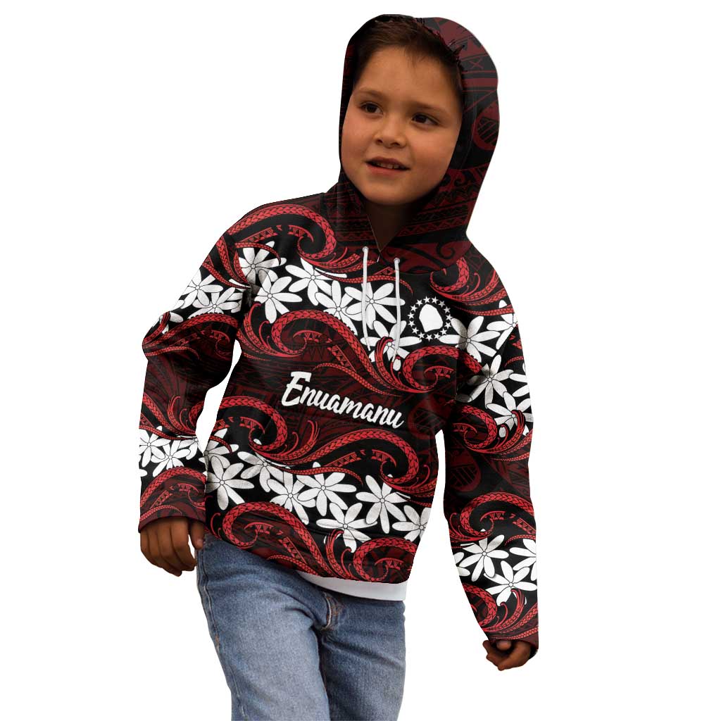 Personalised Cook Islands Atiu Enuamanu Kid Hoodie Tiare Maori Polynesian Waves Tattoo