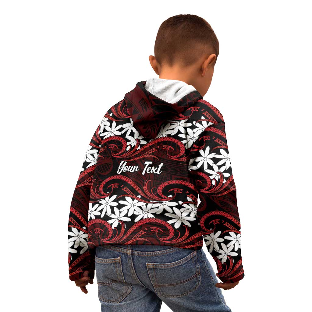 Personalised Cook Islands Atiu Enuamanu Kid Hoodie Tiare Maori Polynesian Waves Tattoo
