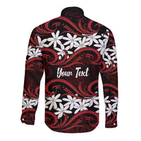 Personalised Cook Islands Atiu Enuamanu Long Sleeve Button Shirt Tiare Maori Polynesian Waves Tattoo