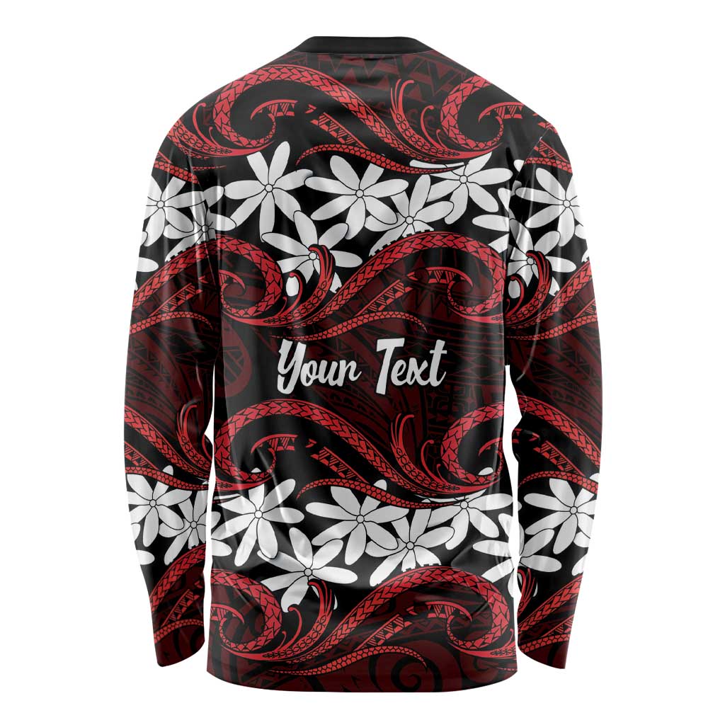 Personalised Cook Islands Atiu Enuamanu Long Sleeve Shirt Tiare Maori Polynesian Waves Tattoo