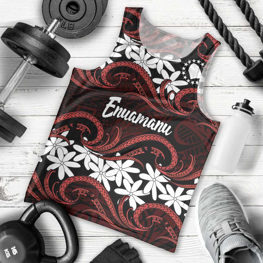Personalised Cook Islands Atiu Enuamanu Men Tank Top Tiare Maori Polynesian Waves Tattoo