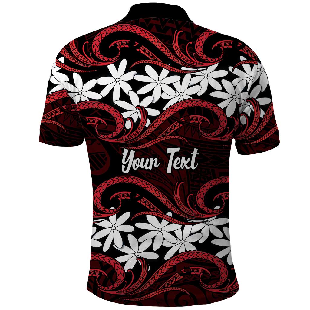 Personalised Cook Islands Atiu Enuamanu Polo Shirt Tiare Maori Polynesian Waves Tattoo