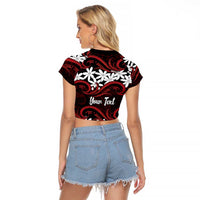 Personalised Cook Islands Atiu Enuamanu Raglan Cropped T Shirt Tiare Maori Polynesian Waves Tattoo