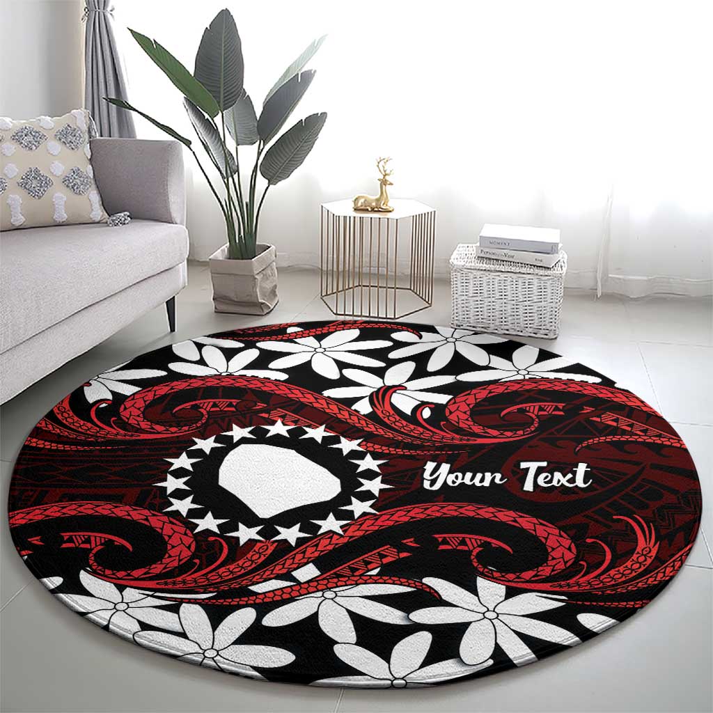 Personalised Cook Islands Atiu Enuamanu Round Carpet Tiare Maori Polynesian Waves Tattoo