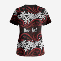 Personalised Cook Islands Atiu Enuamanu Scrub Top Tiare Maori Polynesian Waves Tattoo