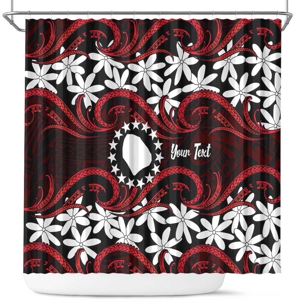 Personalised Cook Islands Atiu Enuamanu Shower Curtain Tiare Maori Polynesian Waves Tattoo