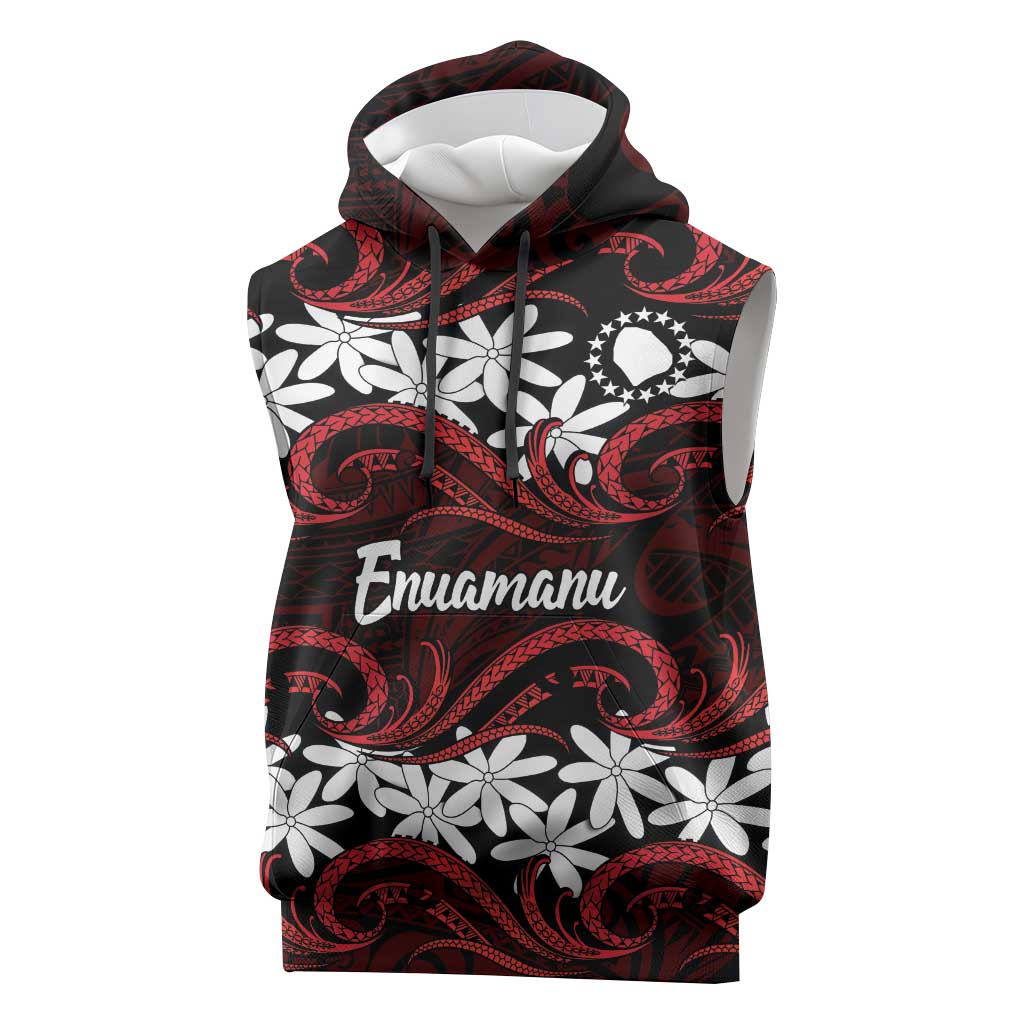 Personalised Cook Islands Atiu Enuamanu Sleeveless Hoodie Tiare Maori Polynesian Waves Tattoo