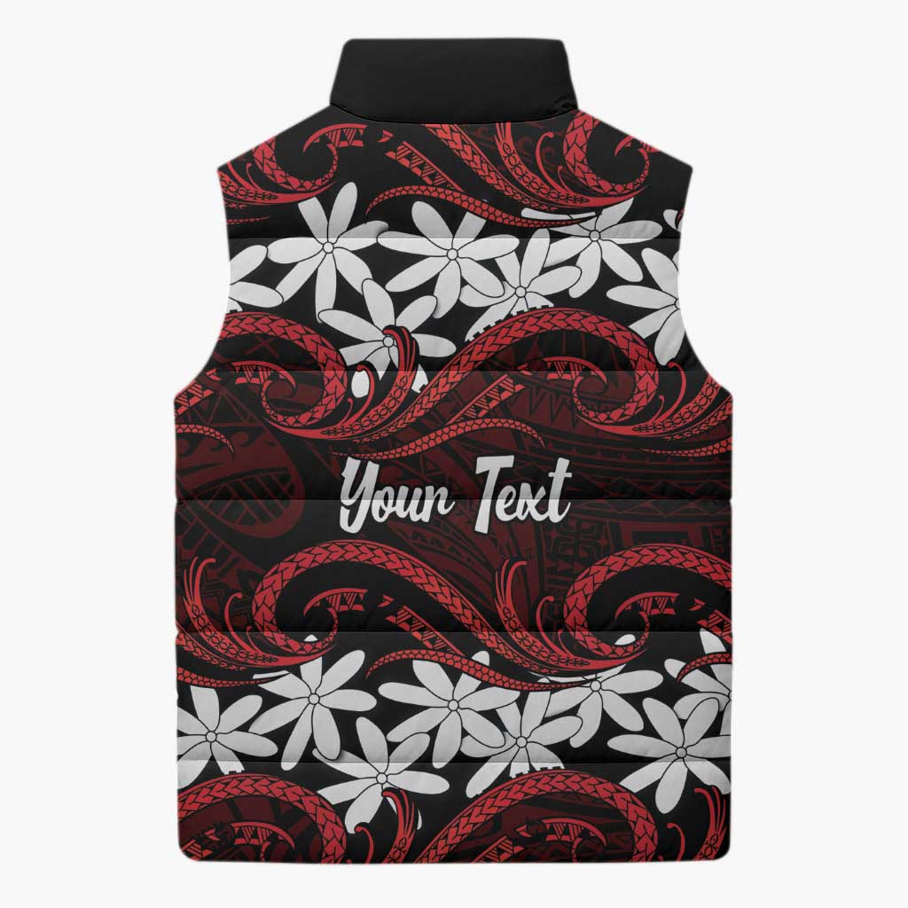 Personalised Cook Islands Atiu Enuamanu Sleeveless Puffer Jacket Tiare Maori Polynesian Waves Tattoo LT14 - Polynesian Pride