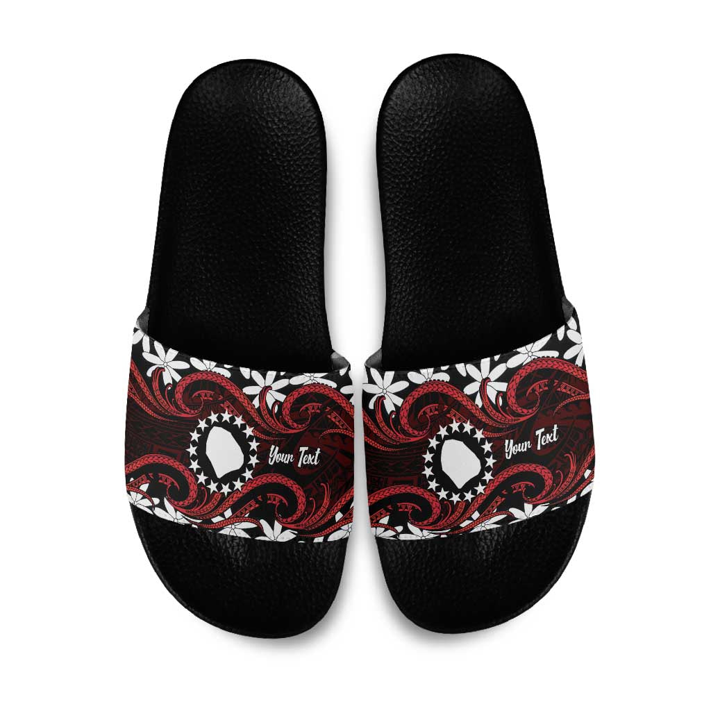 Personalised Cook Islands Atiu Enuamanu Slide Sandals Tiare Maori Polynesian Waves Tattoo LT14 Red - Polynesian Pride
