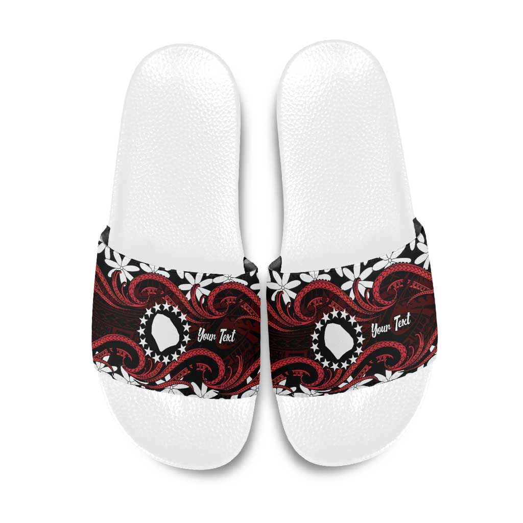 Personalised Cook Islands Atiu Enuamanu Slide Sandals Tiare Maori Polynesian Waves Tattoo LT14 Red - Polynesian Pride