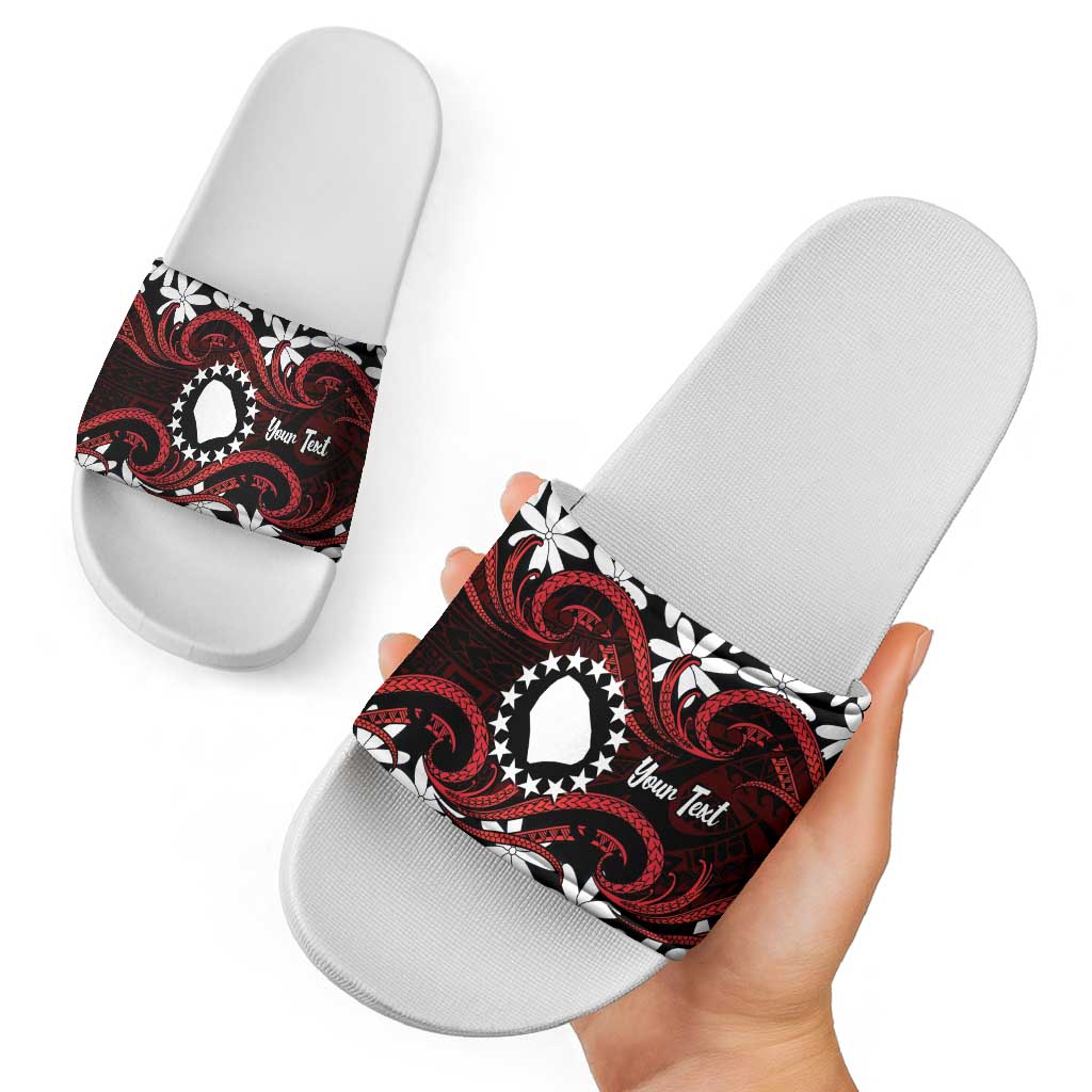Personalised Cook Islands Atiu Enuamanu Slide Sandals Tiare Maori Polynesian Waves Tattoo LT14 - Polynesian Pride