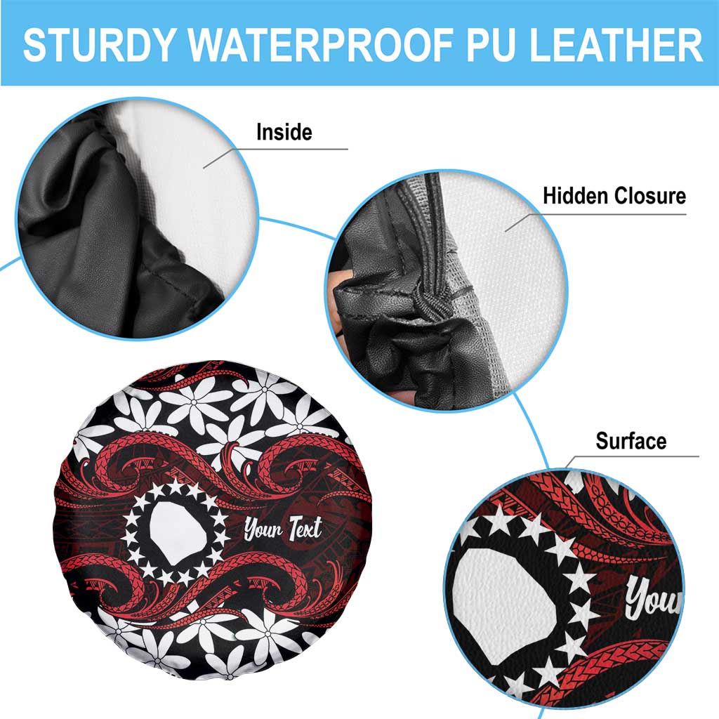 Personalised Cook Islands Atiu Enuamanu Spare Tire Cover Tiare Maori Polynesian Waves Tattoo