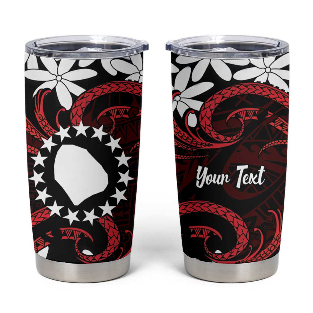 Personalised Cook Islands Atiu Enuamanu Tumbler Cup Tiare Maori Polynesian Waves Tattoo