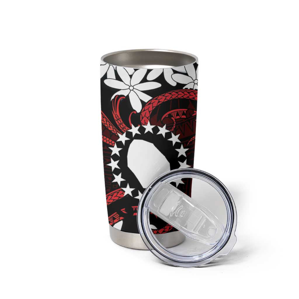 Personalised Cook Islands Atiu Enuamanu Tumbler Cup Tiare Maori Polynesian Waves Tattoo