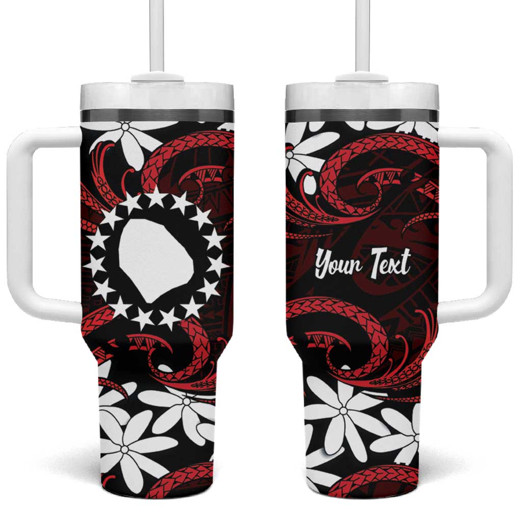 Personalised Cook Islands Atiu Enuamanu Tumbler With Handle Tiare Maori Polynesian Waves Tattoo
