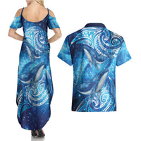 New Zealand Humpback Whale Matariki Couples Matching Summer Maxi Dress and Hawaiian Shirt Maori New Year Taniko Niho Taniwha LT14 - Polynesian Pride