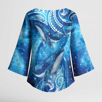 New Zealand Humpback Whale Matariki Kimono Sleeve Blouse Maori New Year Taniko Niho Taniwha LT14 - Polynesian Pride