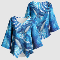 New Zealand Humpback Whale Matariki Kimono Sleeve Blouse Maori New Year Taniko Niho Taniwha LT14 - Polynesian Pride