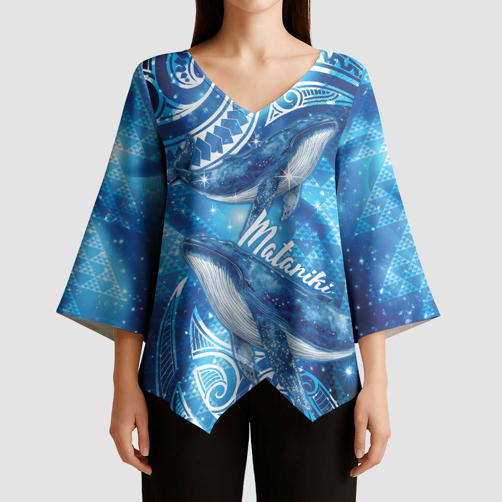 New Zealand Humpback Whale Matariki Kimono Sleeve Blouse Maori New Year Taniko Niho Taniwha LT14 - Polynesian Pride