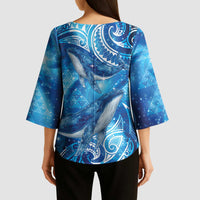 New Zealand Humpback Whale Matariki Kimono Sleeve Blouse Maori New Year Taniko Niho Taniwha LT14 - Polynesian Pride