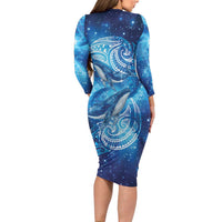 New Zealand Humpback Whale Matariki Long Sleeve Bodycon Dress Maori New Year Taniko Niho Taniwha