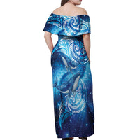 New Zealand Humpback Whale Matariki Off Shoulder Maxi Dress Maori New Year Taniko Niho Taniwha