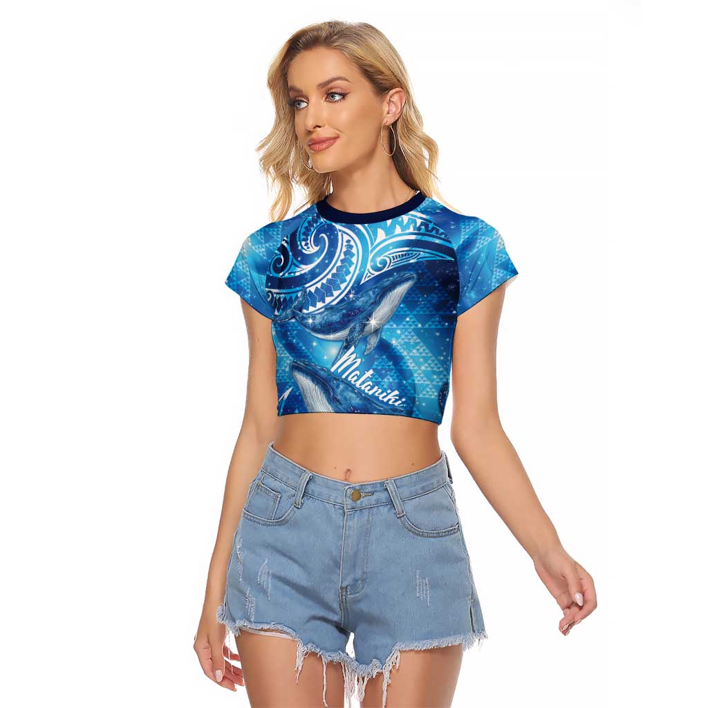 New Zealand Humpback Whale Matariki Raglan Cropped T Shirt Maori New Year Taniko Niho Taniwha