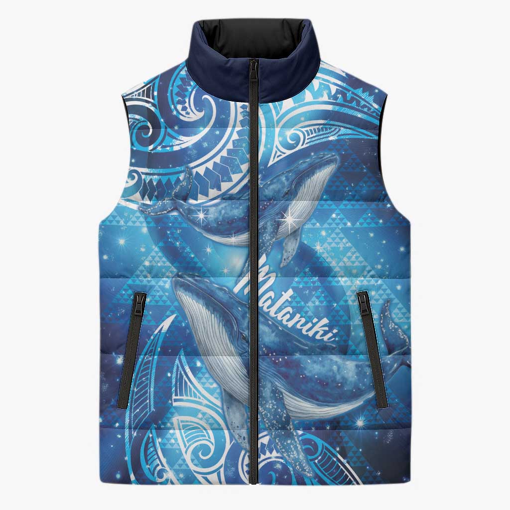 New Zealand Humpback Whale Matariki Sleeveless Puffer Jacket Maori New Year Taniko Niho Taniwha