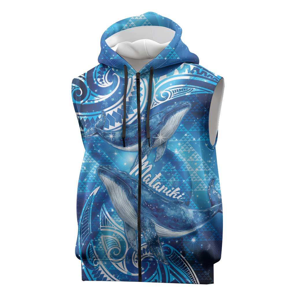 New Zealand Humpback Whale Matariki Sleeveless Zip Hoodie Maori New Year Taniko Niho Taniwha