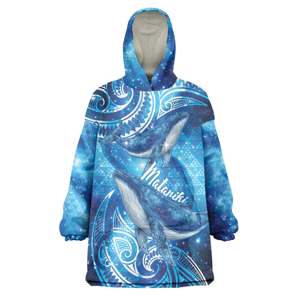 New Zealand Humpback Whale Matariki Wearable Blanket Hoodie Maori New Year Taniko Niho Taniwha