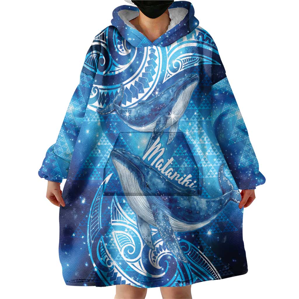 New Zealand Humpback Whale Matariki Wearable Blanket Hoodie Maori New Year Taniko Niho Taniwha LT14 - Polynesian Pride