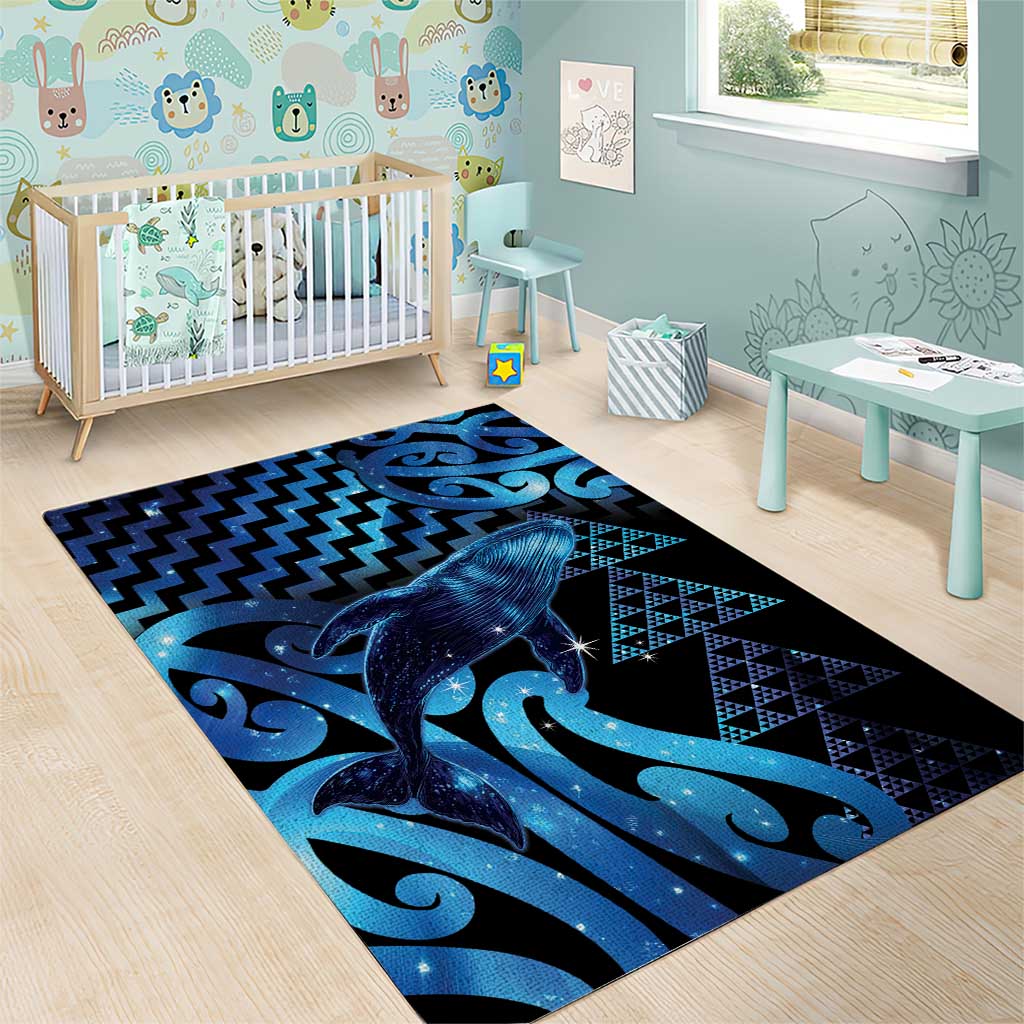 Humpback Whale Matariki New Zealand Area Rug NZ Maori Paikea Poutama Luxury Blue