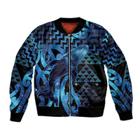 Humpback Whale Matariki New Zealand Bomber Jacket NZ Maori Paikea Poutama Luxury Blue LT14 Unisex Blue - Polynesian Pride